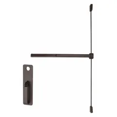 This surface vertical rod exit device is constructed in bronze and features a Touchbar with Thumbpiece Pull. Designed for doors up to 3 ft wide, it is suitable for use in commercial buildings, schools, and hospitals where reliable push-bar egress operation is required.