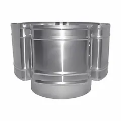 Round rain cap for 12-inch gas vent ducts, made of 3105 aluminum with a silver finish. Press-fit connection; no screen or backdraft damper. Used to prevent rain, debris, and animal entry while allowing exhaust gases to escape from gas appliance venting systems.