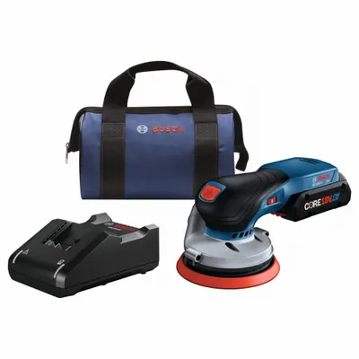 BOSCH Random Orbit Sander Kit: CORE18V, Battery Included, 5 in Dia, Random Orbital - Bosch Cordless Disc Sanders