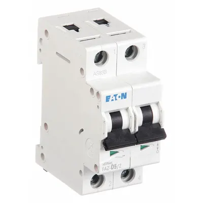 EATON IEC EATON FAZ-D5/2 D-Curve 2-Pole UL1077 Supplementary Protector - D-Curve, 2-Pole UL1077 DIN Rail-Mount Supplementary Protectors