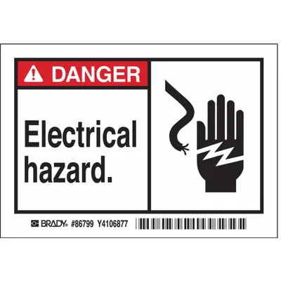 BRADY Danger: Electric Hazard. Signs, 3 1/2 in x 5 in, Adhesive, 5 PK