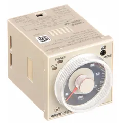Panel-mounted time delay relay with surface mounting. Accepts 24 to 48V AC and 12 to 48V DC input. Provides multi-function timing for industrial control applications such as automation systems, conveyor controls, and process equipment.