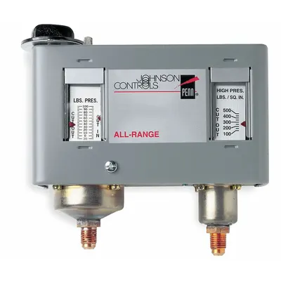 JOHNSON CONTROLS Dual Pressure Control: SPST, 20 in Hg to 100 psi Low Side, 100 psi to 500 psi High Side - Dual Pressure Controls