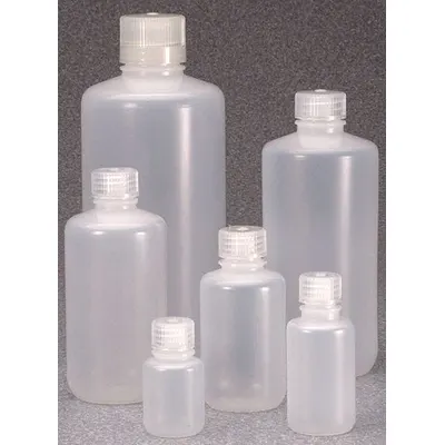 NALGENE Storage Bottle: LDPE, 4 fl oz, 125 mL, Natural, 24-415 mm Screw Closure Size - LDPE Narrow Mouth Round Lab Bottles