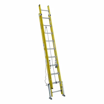 WERNER Extension Ladder: 20 ft Ladder Size, Fiberglass, 375 lb Load Capacity, 58 lb Wt - Leg Leveling Non-Conductive Fiberglass Extension Ladders