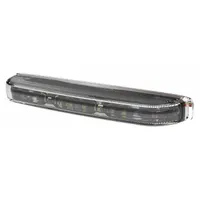 This rectangular perimeter warning light from ECCO provides amber/white flashing signals for vehicle safety. It operates on 12-24V DC and offers 18 selectable flash patterns. The light features a bolt mount and blunt cut wires for electrical connection. Includes mounting hardware. Overall dimensions: 5/8 in height by 1 in width