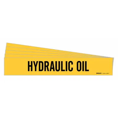 BRADY Pipe Marker: Hydraulic Oil, Yellow, Black, Fits 2 1/2 to 7 7/8 in Pipe O.D. - Hydraulic Oil Adhesive Pipe Markers