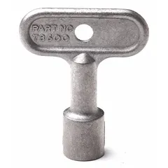 This hydrant key is a replacement part for operating wall and yard hydrants. It is constructed of aluminum with a silver finish. The key is used to open or close the hydrant valve in water-supply systems where manual operation is required.