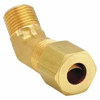 This brass compression fitting connects 1/2 in OD tubing to 3/8 in male NPT threads. It is used in pneumatic, hydraulic, and instrumentation systems to create leak-tight seals in confined spaces. Sold in a pack of 10