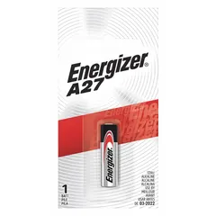 This ENERGIZER A27 alkaline battery delivers 12V DC with a 27 mAh capacity. It is suited for powering compact electronic devices such as remote controls, keyless entry systems, medical instruments, and small sensors that require a stable voltage source in a small form factor.