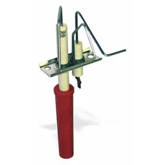 This three prong electrode is a replacement component for flame sensing in gas-fired heating equipment. It is used in furnaces, boilers, and commercial heating systems to detect flame presence for safe burner operation.