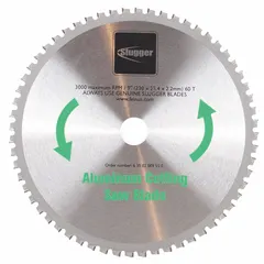 This 9-inch diameter circular saw blade from FEIN is designed for cutting soft metals such as aluminum. With 60 teeth and a 0.09-inch cut width, it is suited for thick metal applications in fabrication and construction. The blade features a 1-inch arbor size.