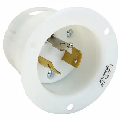 HUBBELL HBL3325C Non-NEMA Locking Inlet, White, 125/250V AC, 20A, 3 Pole 3 Blade - General Purpose Inlets