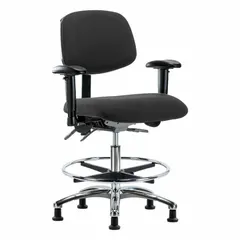 ESD Task Chair with Arms, Fabric, Aluminum Base, 18-1/2" Seat Width, 17" Seat Depth, Height Range 21-1/2" to 29"