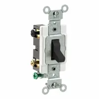 LEVITON Toggle 4-Way, 20 Amp: Toggle Switch, 4-Way, Maintained, Black, 120/277V AC, 20 A (MPN CS420-2E)