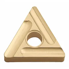 This triangle (T) indexable turning insert is made of CVD carbide for general-purpose turning, facing, and profiling on steel and cast iron workpieces. It is designed for medium-duty machining operations with compatible toolholders, providing edge strength and wear resistance.