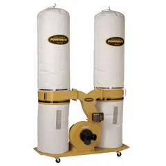 This mobile single-stage dust collector operates on 230/460V AC with 1,754 cfm airflow. It uses a bag-type filter capturing 86% of 1-micron and 98% of 2-micron particles. Sound level is 92 dBA. Suitable for collecting airborne dust and chips from woodworking machinery such as saws, planers, and sanders.