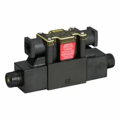 This solenoid-operated directional control valve features D03 NFPA size, three positions, and operates on 115V AC. It is used to start, stop, and change fluid flow direction in hydraulic systems, common in industrial machinery and mobile equipment.