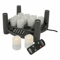Plastic flameless candle with black/white finish and white jar. Overall height and width 9 3/4 inches. Emits white light. Suitable for use in flameless inside lamps for decorative or ambient lighting