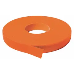 This back-to-back hook-and-loop roll is 3/4 inch wide and 37 1/2 feet long, supplied in orange. It is used for bundling, organizing, and securing cables, hoses, or tools in maintenance, assembly, and material handling tasks.