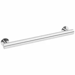 Straight wall-mounted grab bar with anti-microbial surface, 12-inch length and 1 1/4-inch diameter. Made of polished stainless steel for corrosion resistance. Suitable for bathrooms, showers, and other areas requiring secure hand support.