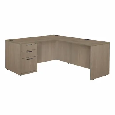 REGENCY Desk: Particle Board, Oak, 1 Pedestals, 3 Drawers, 71 in Overall Wd - Pedestal Desks