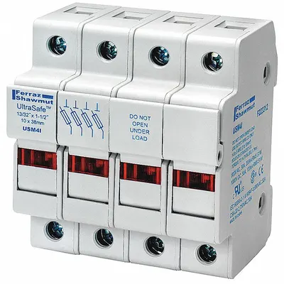 MERSEN Fuse Block: Finger-Safe, 4 Pole, 600 V AC, DIN Rail Mounting - Midget Fuse Blocks