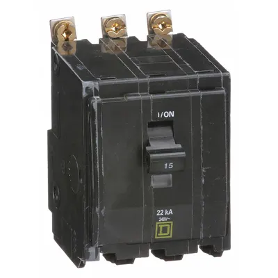 SQUARE D Miniature Circuit Breaker: 15 A, 120/240V AC, Three Phase, 22kA at 120/240V AC - QOB Series, Bolt-On Square D Miniature Circuit Breakers