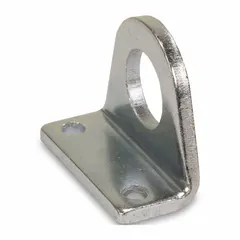 Steel foot mounting bracket for pneumatic actuators. Fits 10 mm bore diameter. Overall length 35 mm, overall width 16 mm. Provides stable mounting and alignment for cylinder applications.