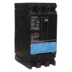 100 A molded case circuit breaker from the ED2 series with a maximum AIR rating of 10kA at 240V AC. Features fixed instantaneous trip, ABC phase connection, and load-side lug terminals. Suitable for overcurrent protection in electrical distribution systems.