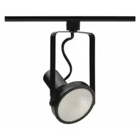 Incandescent spot track head with a spot shape, rated 120 W. Measures 5 1/8 in diameter and 5 3/4 in length. Black finish. Used for directional accent lighting in commercial or residential settings