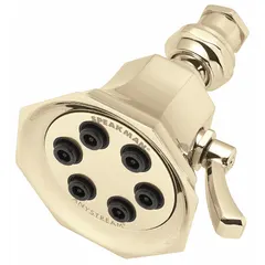 Fixed showerhead with multi-pattern spray, constructed of brass with a combo finish. Delivers a flow rate of 2.5 gpm. Suitable for residential and commercial bathroom installations where a fixed overhead shower is desired.