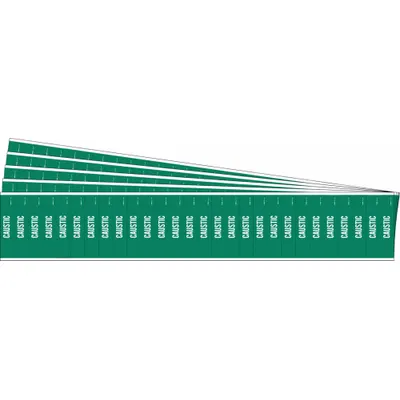 BRADY Pipe Marker: Caustic, Green, White, Fits 3/4 in and Smaller Pipe O.D., 28 Pipe Markers - Caustic Adhesive Pipe Markers