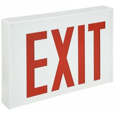 LITHONIA LIGHTING Exit Sign: Emergency Battery Backup, LED, White, Red, 1 Faces, Ceiling - Steel Lighted Exit Signs