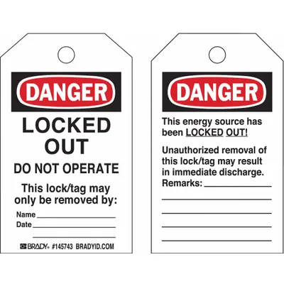 BRADY Danger Tag: Danger, Locked Out Device, Polypropylene, Date/Name, Write-On Surface - Safety