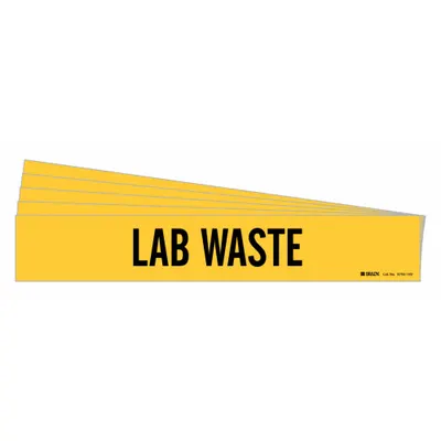 BRADY Pipe Marker: Lab Waste, Yellow, Black, Fits 8 in and Larger Pipe O.D., 1 Pipe Markers - Lab Waste Adhesive Pipe Markers