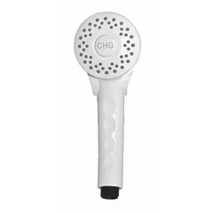 White ABS handheld showerhead from the SaniShower with Shut-Off series. Features a 2 gpm flow rate and 2 7/8 in showerhead width. Suitable for commercial and institutional hygiene applications such as healthcare facilities and janitorial stations.