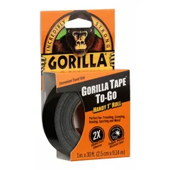 Black general purpose duct tape with polyethylene coated cloth backing. Measures 1 inch wide by 10 yards long, 17 mil thick. Used for sealing, bundling, and temporary repairs in industrial maintenance and packaging applications.