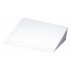 This bed wedge is constructed with a cotton/polyester cover and a foam core. It measures 24 inches in length, 24 inches in width, and 10 inches in height. Commonly used to elevate the upper body or legs for improved positioning and comfort in medical or home-care settings.