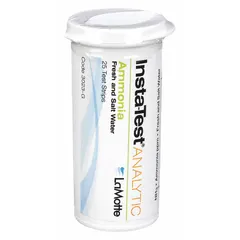 Single-parameter test strips for measuring ammonia concentration in water or aqueous solutions. Each strip provides a reading from 0 to 6 ppm ammonia. Pack of 25 strips, each 3 inches long. Suitable for environmental monitoring, aquaculture, and wastewater testing.