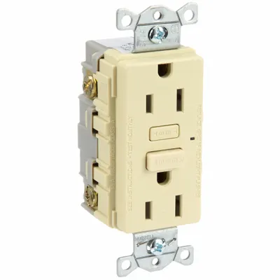 BRYANT GFCI Receptacle: Duplex, 5-15, Ivory, GFCI, 125V AC, 15 A, 2 Pole / 3 Wire (MPN GF15I) - General Purpose Receptacles