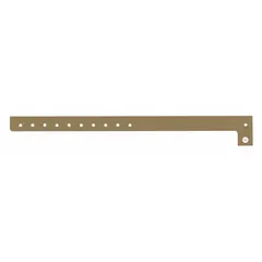 Plastic security wristband in yellow, supplied in packs of 500. Each wristband measures 10 inches in overall length and 5/8 inch in overall width. Blank legend allows custom marking for identification or access control in events, healthcare, or industrial settings.