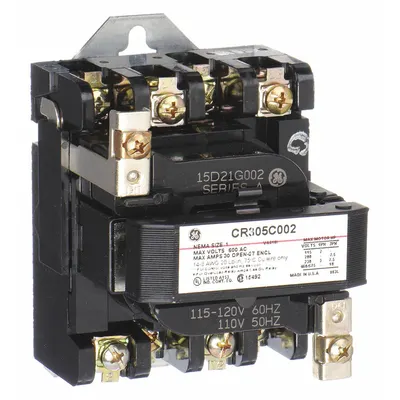 GE CR305C002 Non-Reversing NEMA Contactor, 3 Poles, Size 1, 27 A, 120V AC - Non-Reversing NEMA Contactors