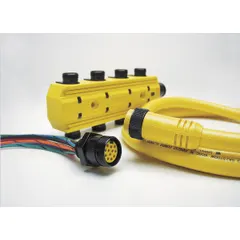 Single-ended cordset with a 1"-16 female straight connector on one end and bare wire on the other. Features 7 pins, 16 AWG wire, and a yellow PVC jacket. Rated IP67 for protection against dust and moisture. Suitable for connecting sensors or actuators in industrial automation and control systems.