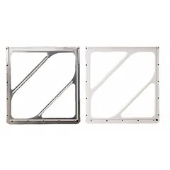 Aluminum placard holder designed for front plate mounting on vehicles. Measures 11 7/8 inches wide by 13 3/4 inches high. Used to display identification placards in industrial fleet, logistics, and facility access applications.
