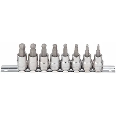 WESTWARD Socket Bit Set: 1 - 25 Pieces, 3/8 in Drive Size, 8 Pieces - Ball Hex Bit Socket Sets