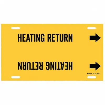 BRADY Pipe Marker: Heating Return, Yellow, Black, Fits 10 to 15 in Pipe O.D. - Heating Return Strap-On Pipe Markers