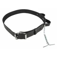 This leather tool belt is designed to support modular pouches (sold separately) for carrying tools on the job. It features an adjustable waist size from 32 to 40 inches and is not padded for a slim profile. Suitable for electricians and other trades requiring a durable belt foundation.