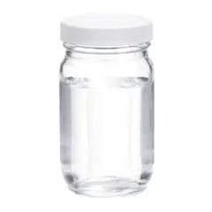 This clear wide mouth round glass bottle is made from colorless soda lime glass, suitable for general laboratory use. It has a 58-400 mm screw closure and a 63 mm body diameter. The bottle is not graduated and is not pre-cleaned. Supplied in a case of 24 units.