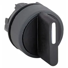 This 22 mm panel-mount selector-switch operator features a maintained/maintained action with two positions. The non-metallic bezel provides a durable interface for industrial control panel applications requiring stable mode or function selection.